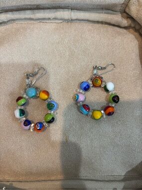 Multicolor Glass Bead Hoop Earrings